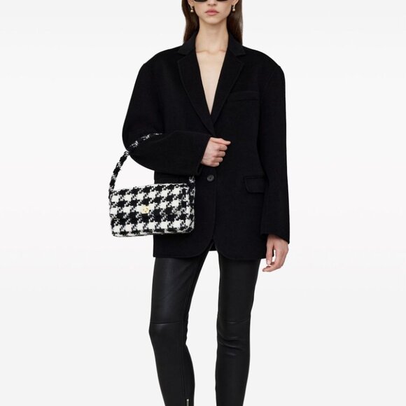 NWT | Anine Bing Black and White  Nico‎ Houndstooth-pattern Shoulder Bag - Picture 1 of 8